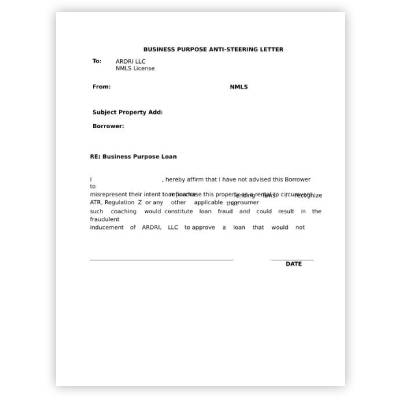 Business Purpose Anti-Steering Letter