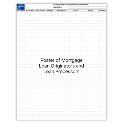 Roster of Mortgage Loan Originators and Loan Processors